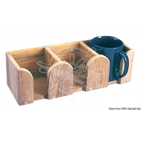 Porte-tasses teck 3 emplacements 295x100x90 mm